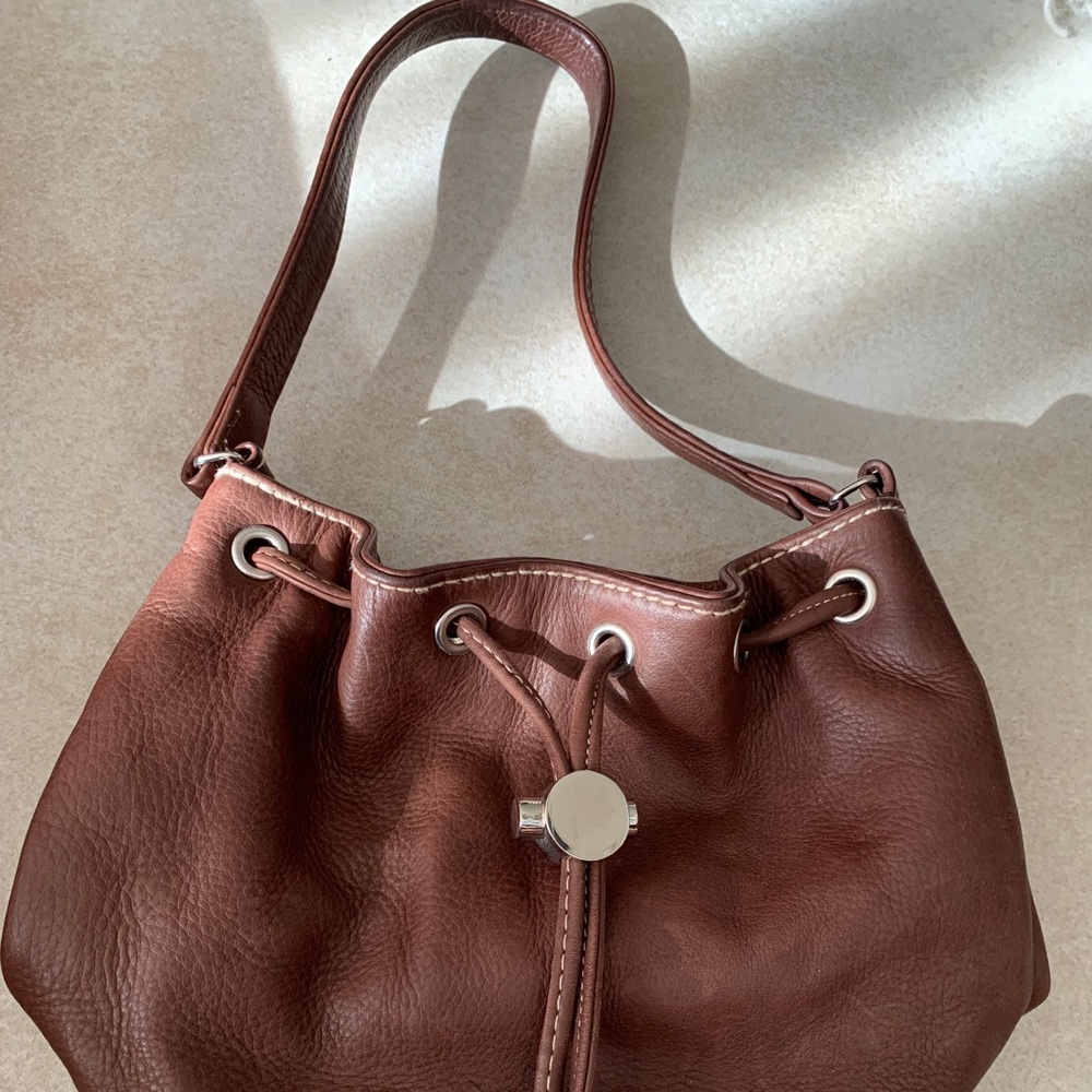 DONALD J PLINER LEATHER DRAWSTRING MINI PURSE